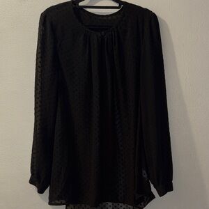 Black Swiss Dot Long Sleeve Blouse